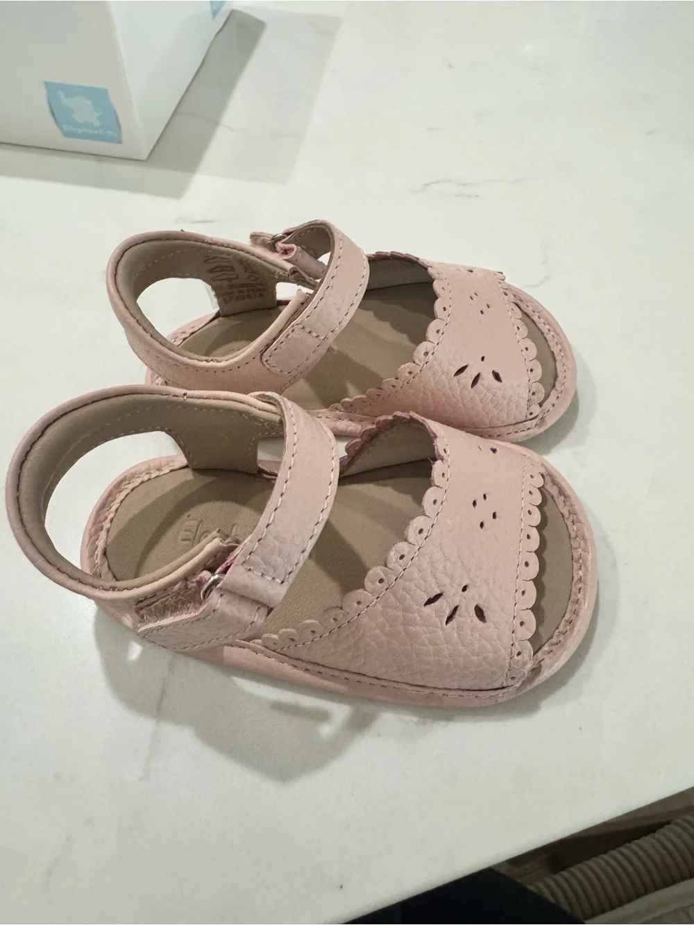 Elephantito Blush Pink Scalloped Leather Sandals
